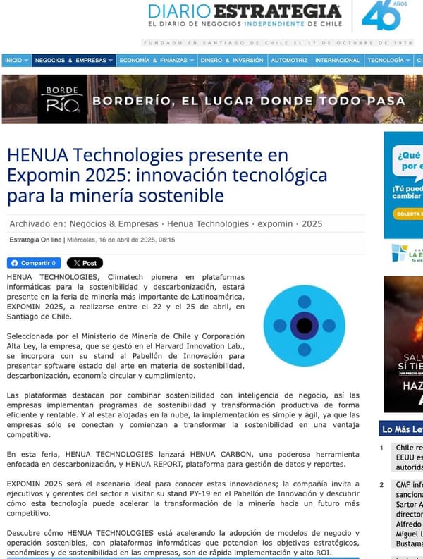 Diario Estrategia destaca presencia de HENUA TECHNOLOGIES en EXPOMIN